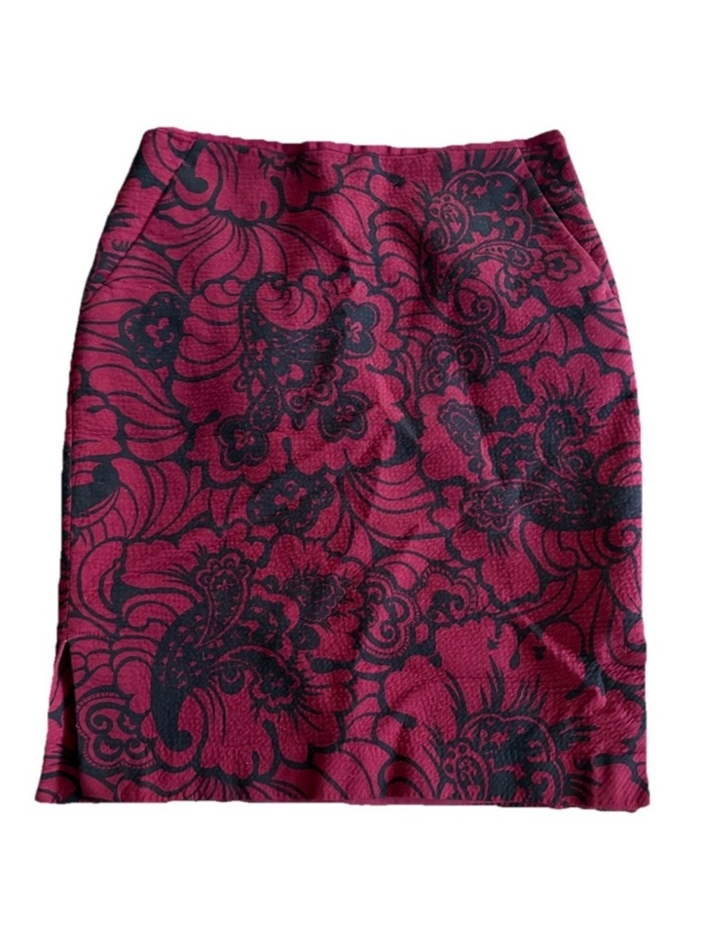 Ann Taylor Loft Straight Pencil Skirt Women’s Floral Burgundy Pockets Size 8